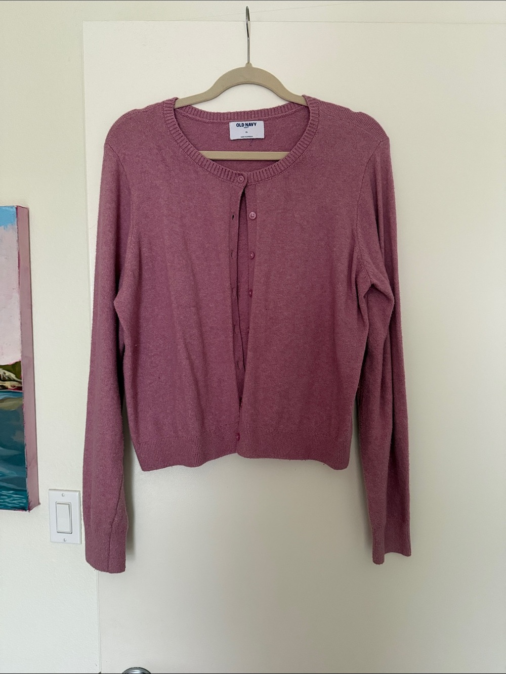 Old Navy Women's Mauve Button-Front Crewneck Cardigan